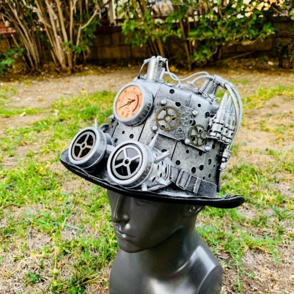 Unisex Steampunk Gauge Style Silver  Hat